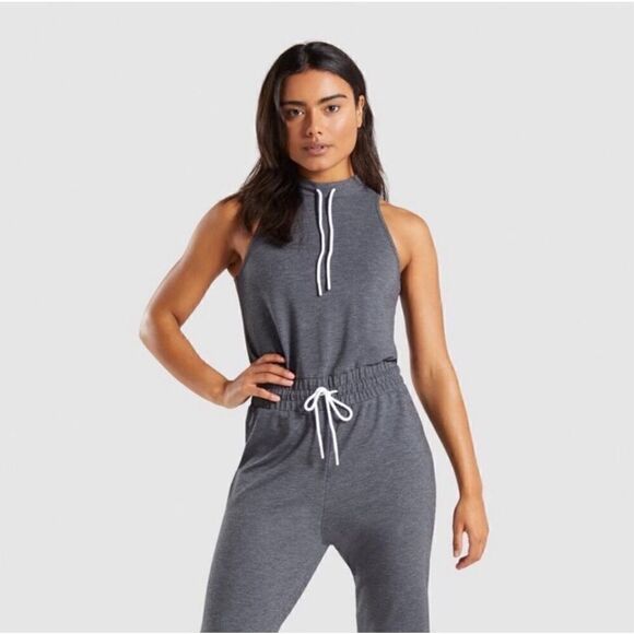 Gymshark Solace Jersey Jumpsuit Women's Medium Romper Charcoal Gray Marble - Picture 11 of 11